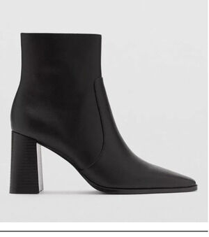NWT Mango PALA Leather Black Ankle Boots Mango 38 US 7.5